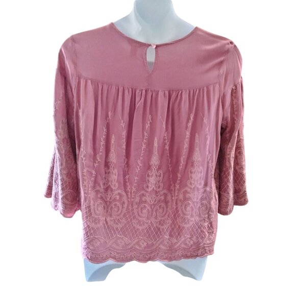 Est 1946 Womens Pink Embroidered 3/4 Bell Sleeve Boho Top Plus Size 18/20W - Picture 6 of 8